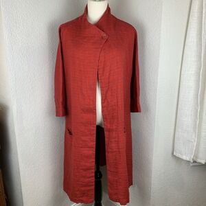 FLAX Long Linen Jacket Sz L Red Lagenlook Layered Dress Look Top "Stepping Out"